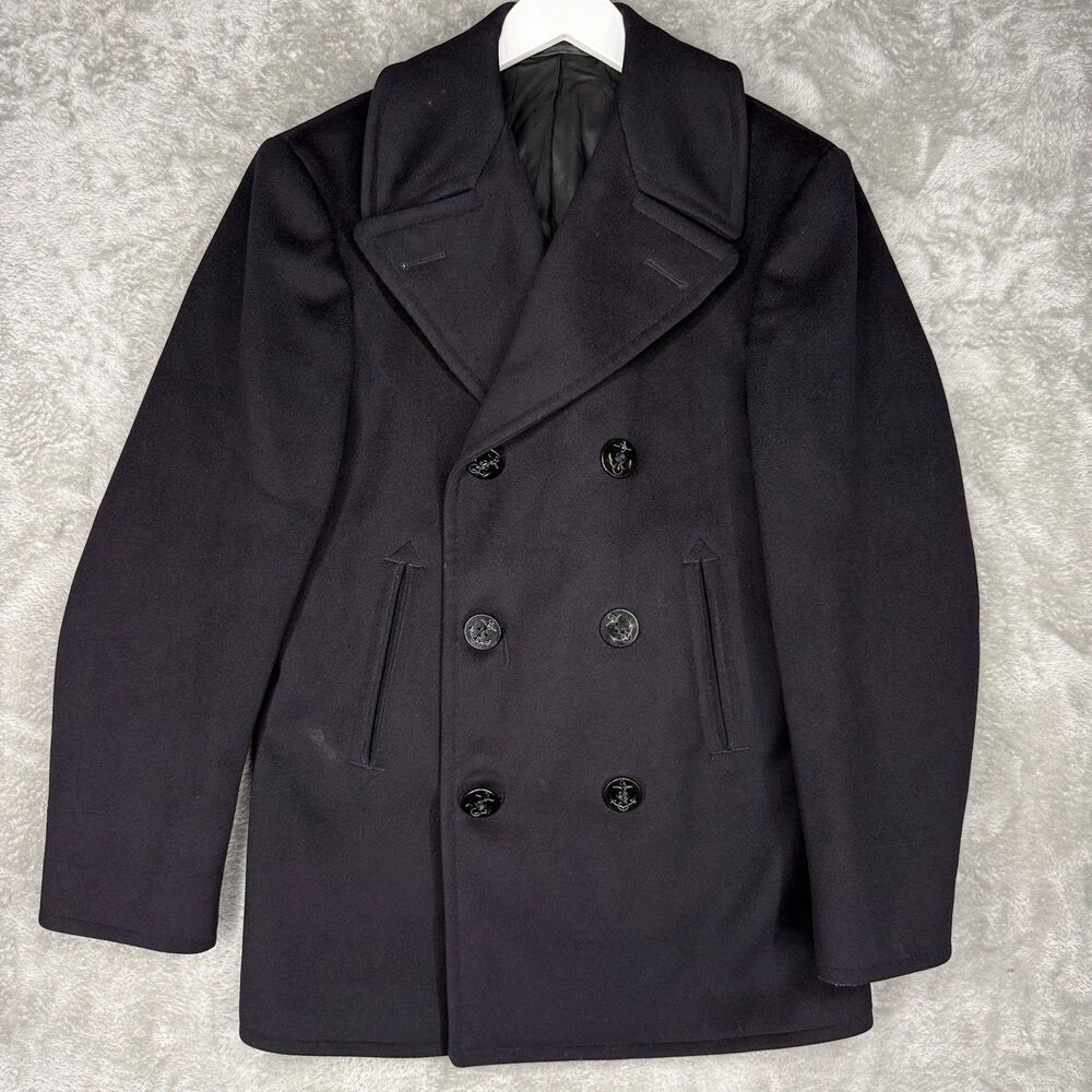 Vtg 60s US Navy Mens 36R Kersey Wool Peacoat Jacket Stenciled Vietnam 8 Button